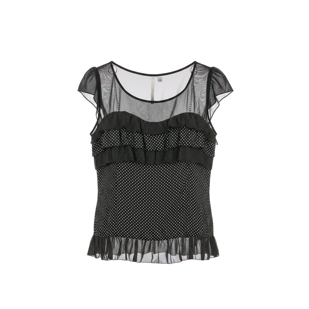 Lauren Conrad Women's Black White Polka Dotted Short Ruffled Design Top Size XL